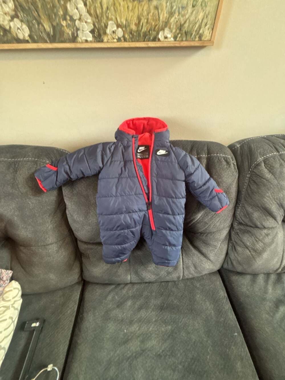 Nike Newborn Puffer Snowsuit Blue Red Bunting Coverall 50-56CM